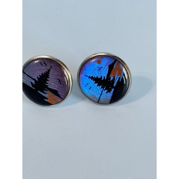 Vintage Japanese Butterfly Wing Screw On Earrings With Silhouette Design - Picture 2 of 7